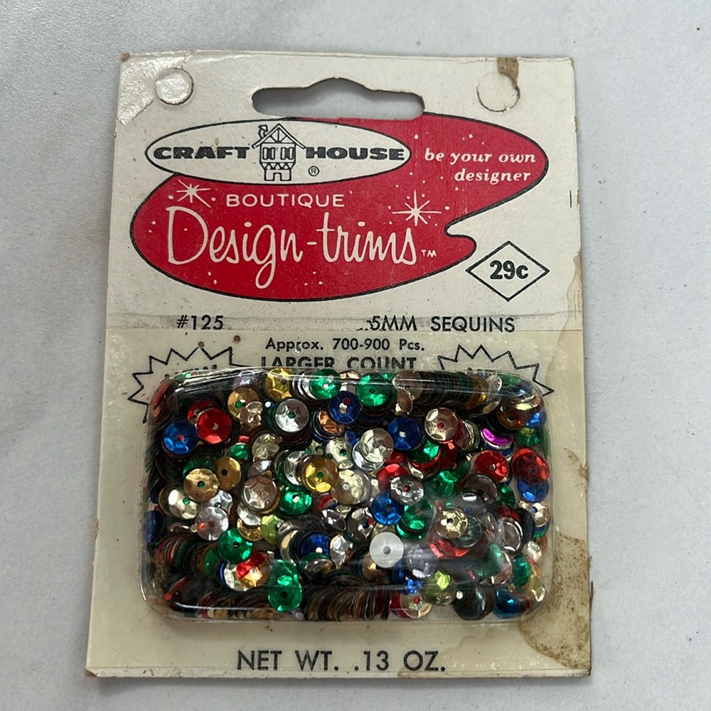 Vintage 1960’s craft house design trims sequins -multi color #125 5MM